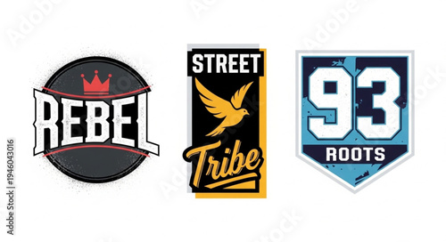Collection of Streetwear Logos - Rebel, Street Tribe, and 93 Roots Designs.