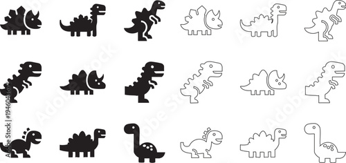 Dinosaur silhouette icon set black and vector graphics various prehistoric creatures