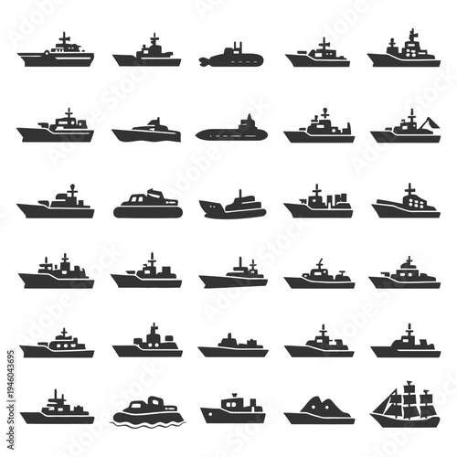Collection of various ship and boat silhouettes.