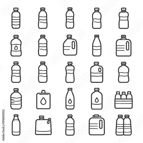 Various plastic bottle icons set of water and liquid containers.