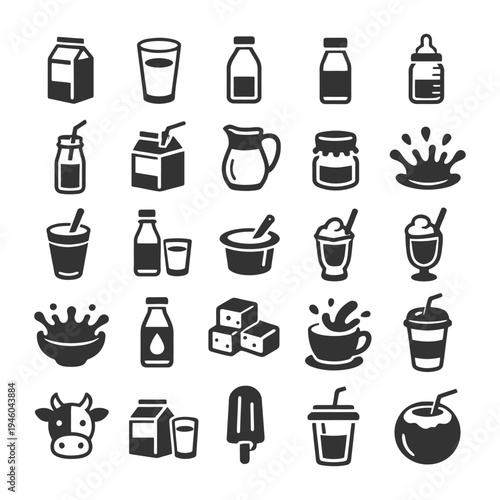 Various beverage icons and symbols for dairy and drinks collection.