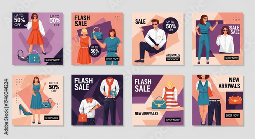 Fashion Sale Social Media Post Templates with Stylish Outfits.