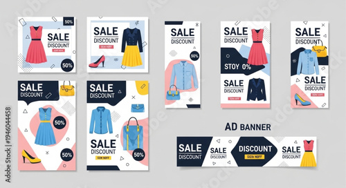 Collection of Fashion Sale Ad Banners for Social Media.