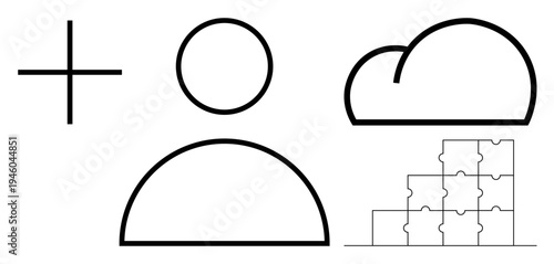 Cloud storage concept. Cloud storage with symbols for user profile, collaboration, and puzzle connection ideas. Cloud storage for data solutions, teamwork, and connectivity. Perfect for tech