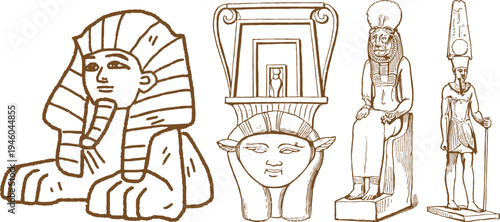 Ancient Egypt Gods, Goddesses and Sacred Symbols Set – Mythology, Religion and Hieroglyph Style Vector Illustration