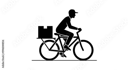 Man riding bicycle with delivery box.