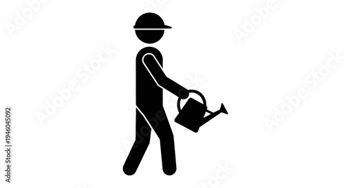 Black silhouette of a person watering.