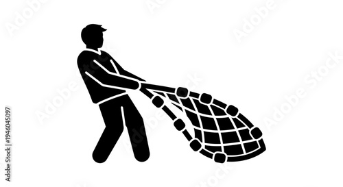 Man carrying large fishing net.