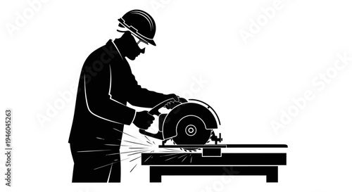 Man operating a circular power saw.