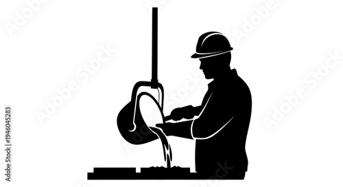 Man wearing hardhat pouring liquid.