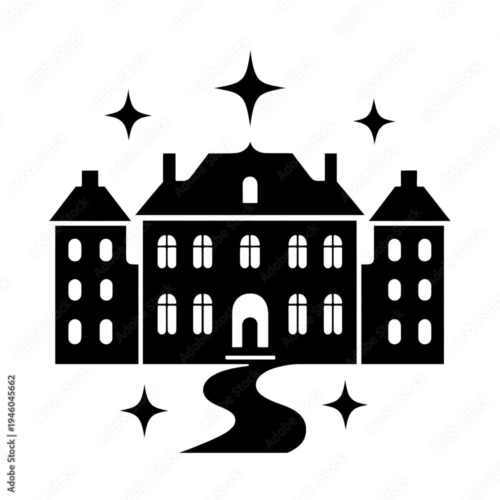 Obraz premium PNG Elegant mansion silhouette with stars