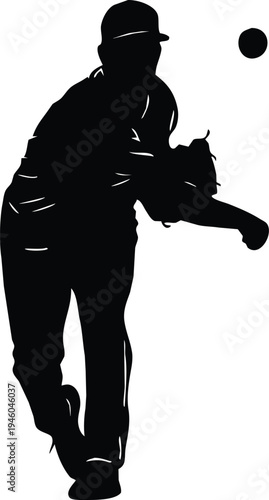 A silhouetted image depicts a cricket player in the midst of bowling with a ball suspended in air