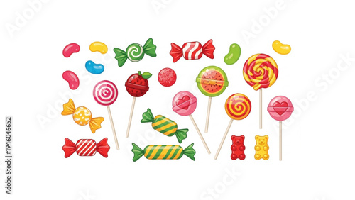 Candy and Lollipop Vector Icon Set, Sweet Dessert Confectionery Symbols, Colorful Candy Treat Collection Minimal Flat Design