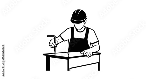 Man wearing overalls and hard hat.