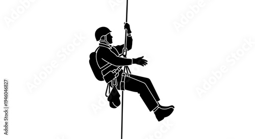 Man rappelling down a rope securely.