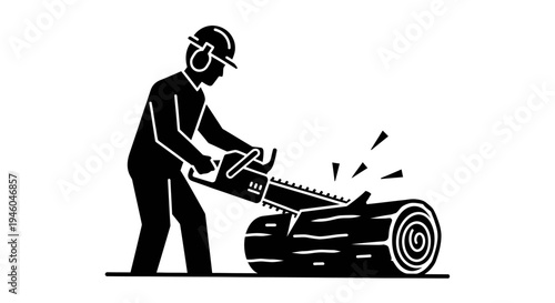 Man operating a chainsaw cutting wood.