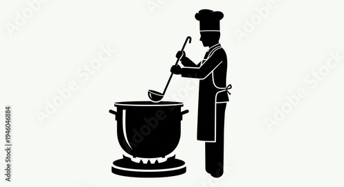 Chef stirring in a kitchen.