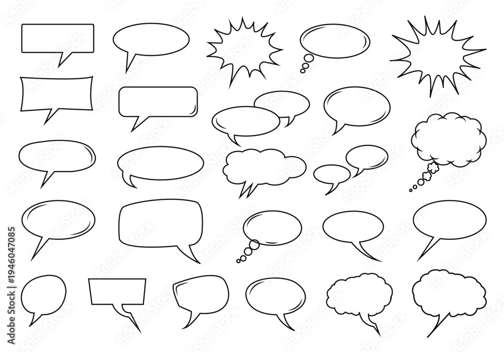 Fototapeta premium Black outline comic speech, thought bubbles set