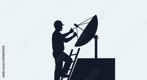 Man installing satellite dish on roof.