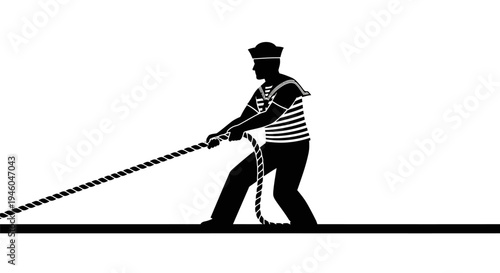 Man pulling rope with both hands.