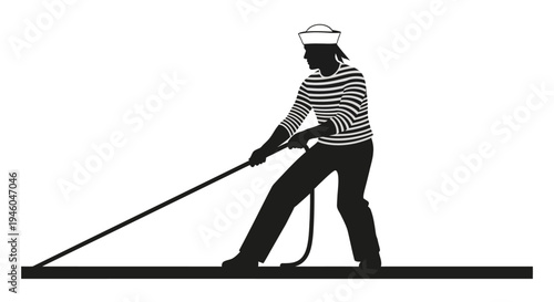 Man in striped shirt pulling rope.
