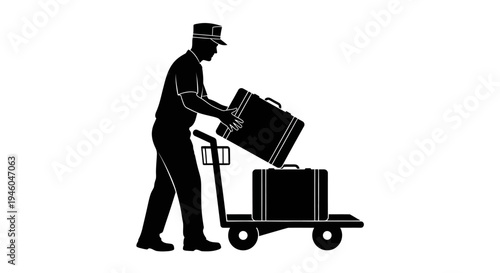Man pushing luggage cart with suitcases.