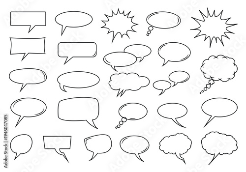 Black outline comic speech, thought bubbles set