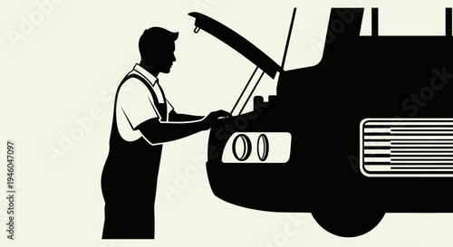 Mechanic fixing car engine repair.