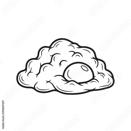 Fried Egg Outline Black and White Simple Food Illustration Isolated on White