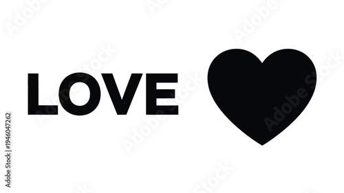 The word love paired with a black heart shape silhouette