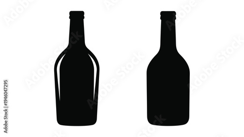 Two dark glass bottles stand prominently against a white background silhouette