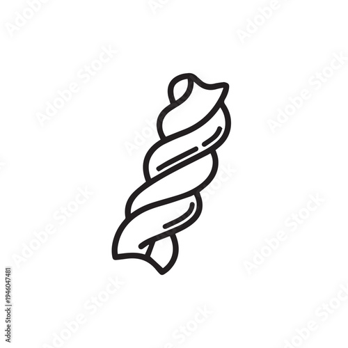 Fusilli Pasta Shape Line Art Icon Isolated on White Background