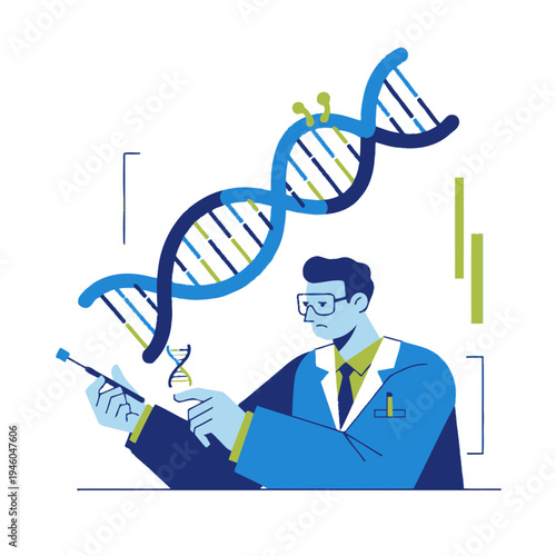 Scientist Analyzing DNA Helix in Laboratory