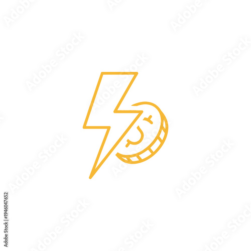 A stylized illustration of a smiling coin with a lightning bolt, symbolizing energy and finance