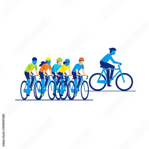Cyclists in formation, leading the pack, sport competition, group cycling
