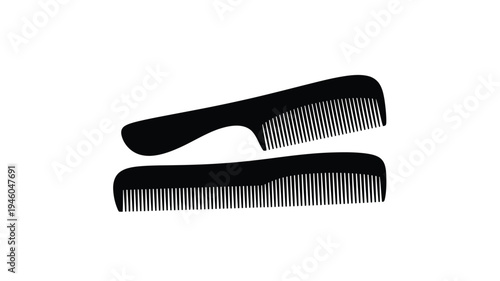 Two black combs displayed overlapping a striking silhouette