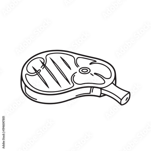 Grilled Steak Bone-In Cut with Grill Marks Line Art Illustration Isolated