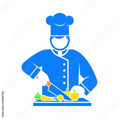 Chef chopping vegetables, cooking, healthy food, illustration, flat design