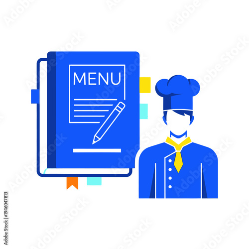 Chef with Menu Book and Pencil, Restaurant Concept
