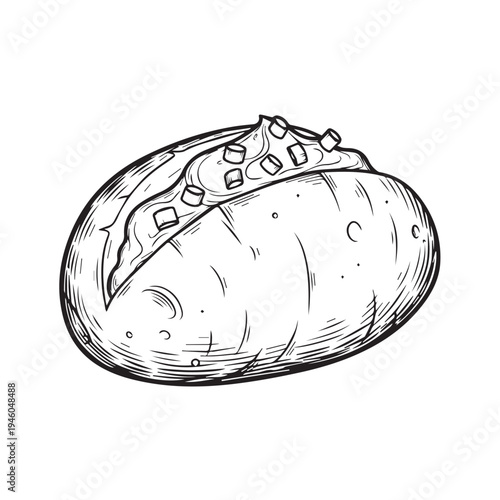 Hand Drawn Baked Potato with Toppings Illustration