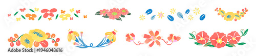 PNG Colorful floral decorative elements set on transparent background
