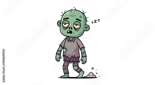 Cartoon zombie character sleeping outdoors.