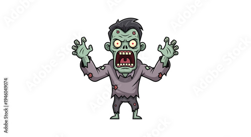 Cartoon zombie character standing aggressively.