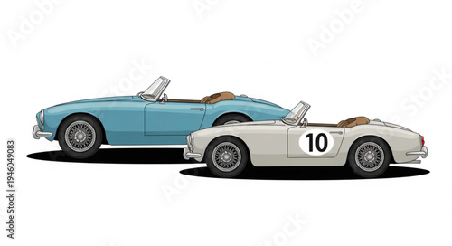 Two Classic Austin-Healey Sports Cars in a Vintage Illustration.