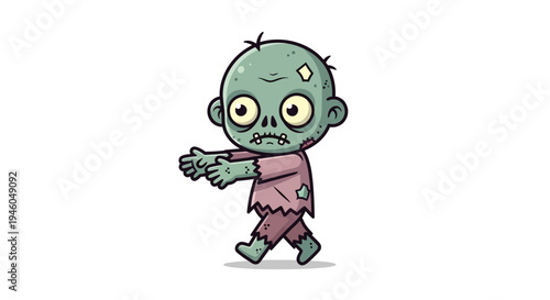 Cartoon zombie character walking alone slowly 1.