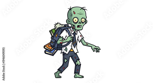 Cartoon zombie character walking alone slowly.