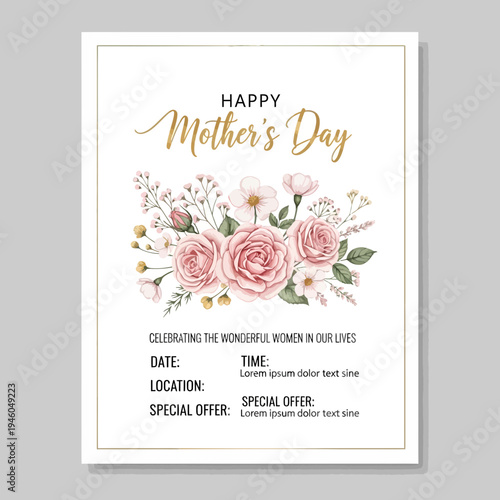 Mother's Day floral greeting card invitation.