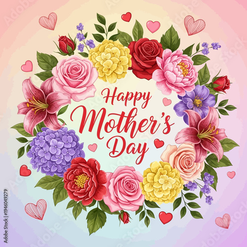 Happy Mother's Day floral wreath design.