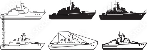 Naval warships fleet vector illustration, flat design scalable graphic art