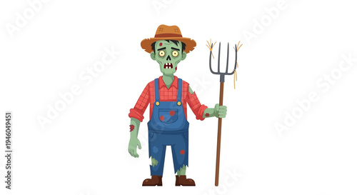 Cartoon zombie farmer with pitchfork weapon 1.